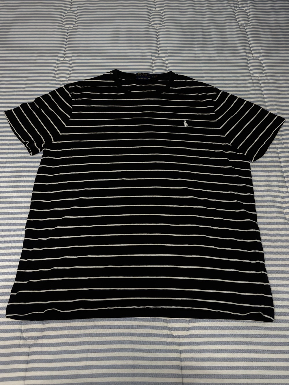Polo by Ralph Lauren Black and White Striped Short Sleeve Tee